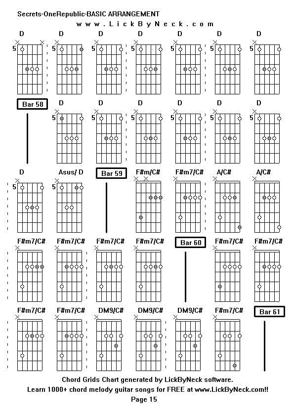 Chord Grids Chart of chord melody fingerstyle guitar song-Secrets-OneRepublic-BASIC ARRANGEMENT,generated by LickByNeck software.